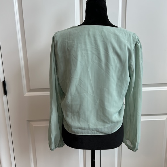 WAYF Soft Sage Green Lace Trim, Button Down with Front Tie Blouse - Picture 5 of 6